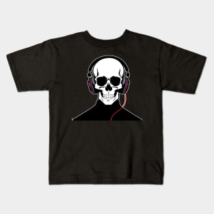 Cool Skull with Headphones | Listening Music Kids T-Shirt